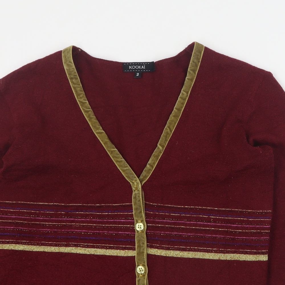 Kookai Womens Red V-Neck  Wool Cardigan Jumper Size S