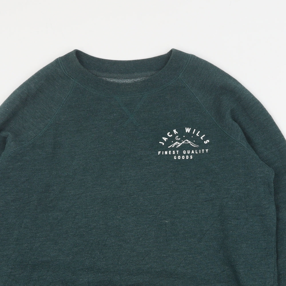Jack Wills Womens Green  Cotton Pullover Sweatshirt Size 8  Pullover