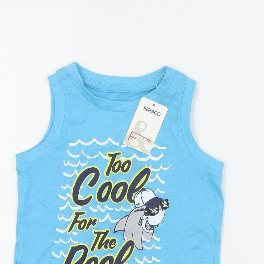 Pep & Co Boys Blue  100% Cotton Basic Tank Size 2-3 Years Crew Neck Pullover