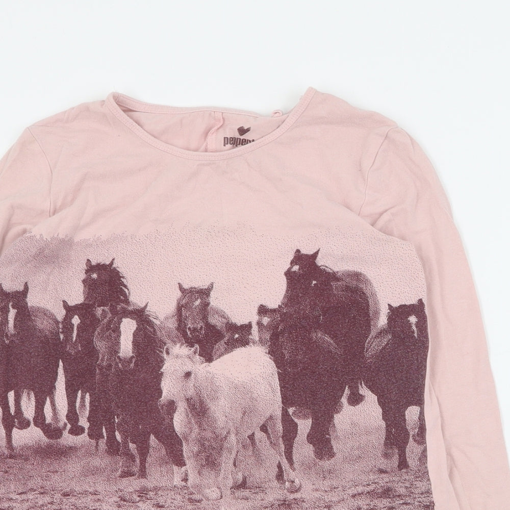 Pepperts Girls Pink  Cotton Basic T-Shirt Size 11-12 Years Round Neck Pullover