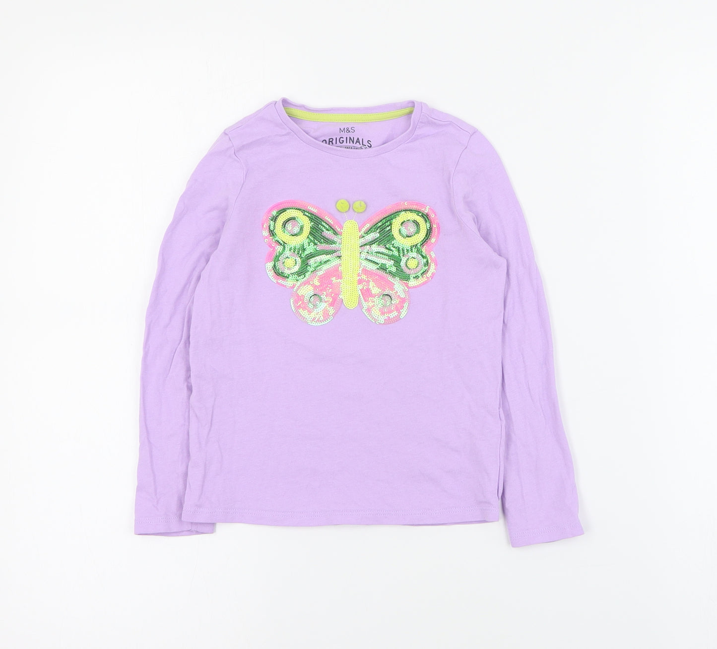 Marks and Spencer Girls Purple  Cotton Basic T-Shirt Size 4-5 Years Crew Neck Pullover