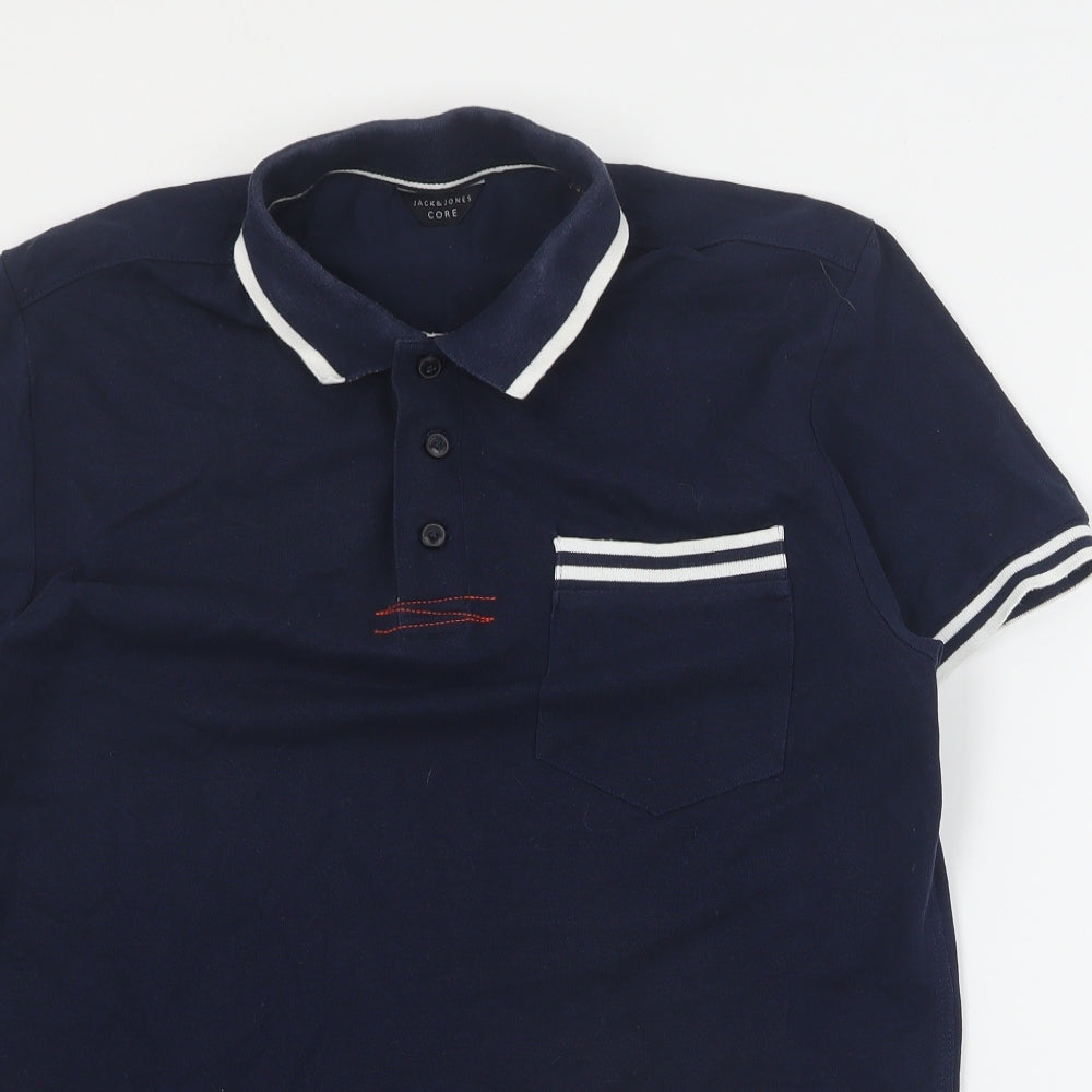 JACK & JONES Mens Blue  Cotton  Polo Size S Collared Button