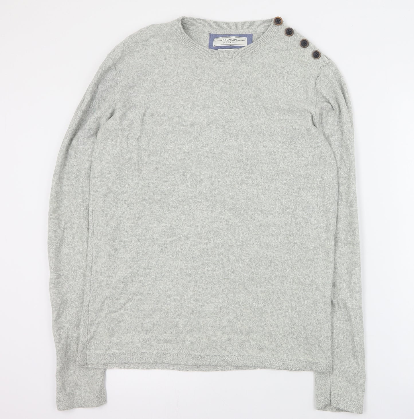 JACK & JONES Mens Grey Round Neck  Cotton Pullover Jumper Size M