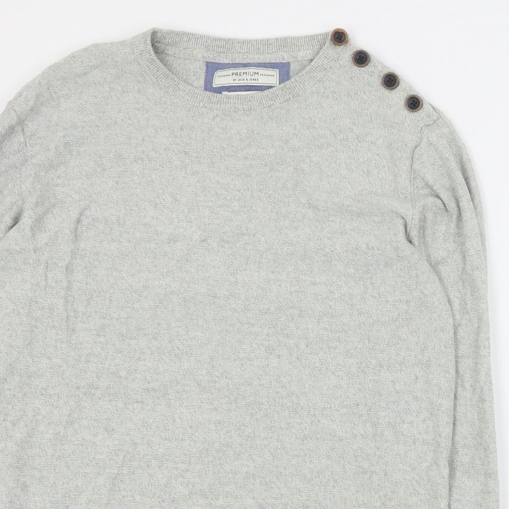 JACK & JONES Mens Grey Round Neck  Cotton Pullover Jumper Size M