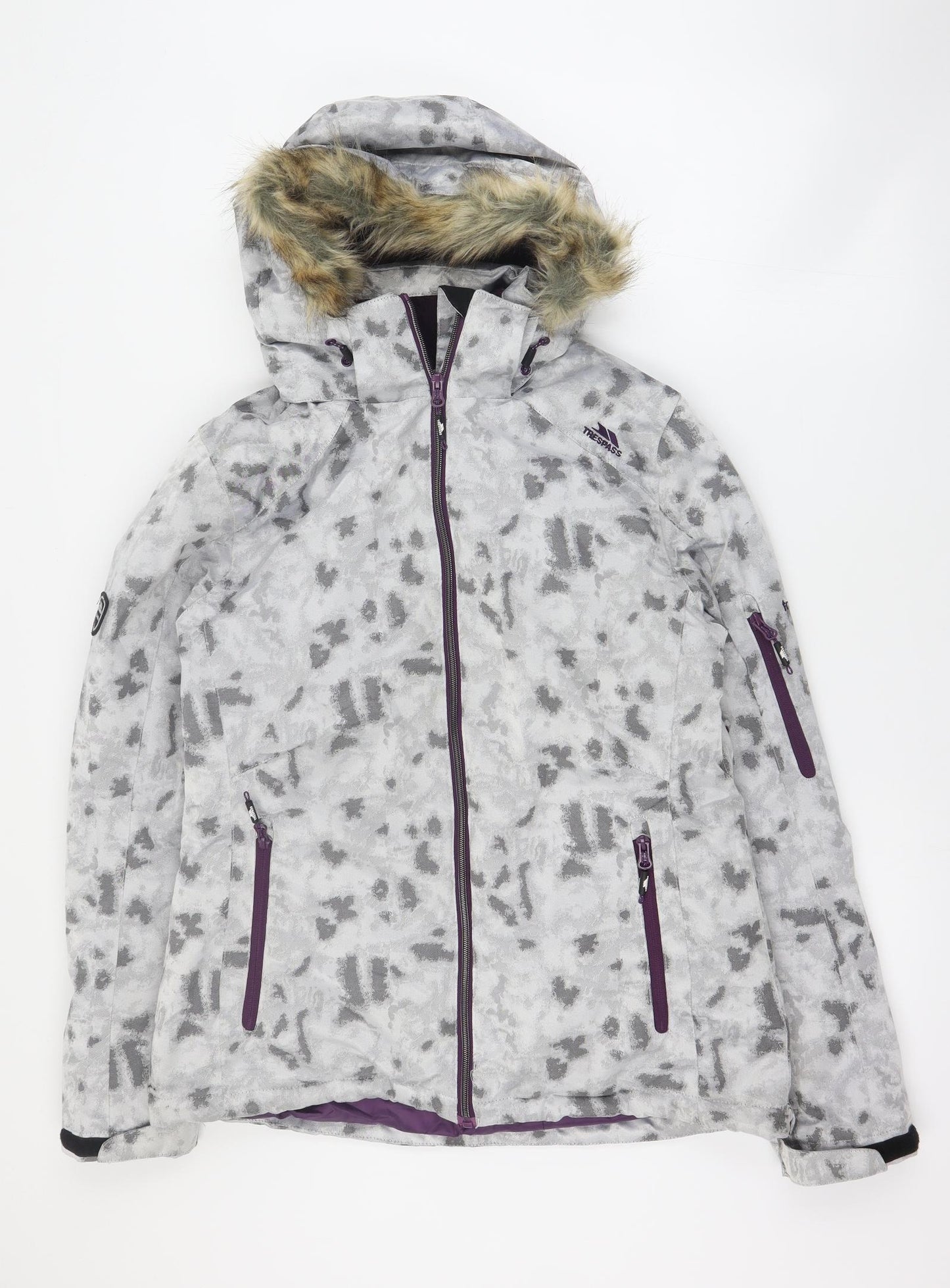 Trespass Womens Grey Geometric  Rain Coat Coat Size L  Zip