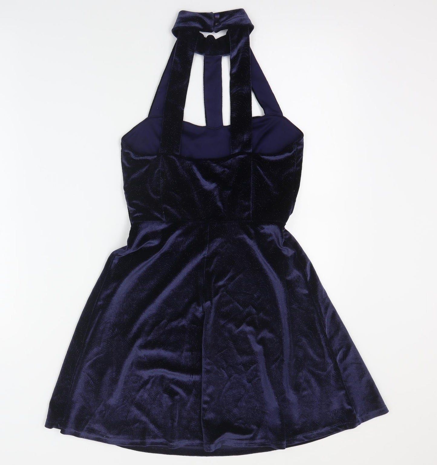 Miss Selfridge Womens Blue  Polyester Skater Dress  Size 6  High Neck Button