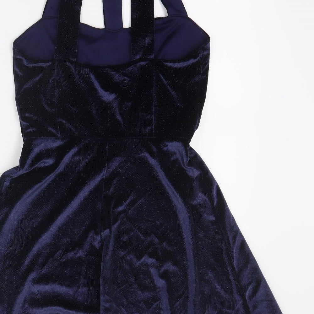 Miss Selfridge Womens Blue  Polyester Skater Dress  Size 6  High Neck Button