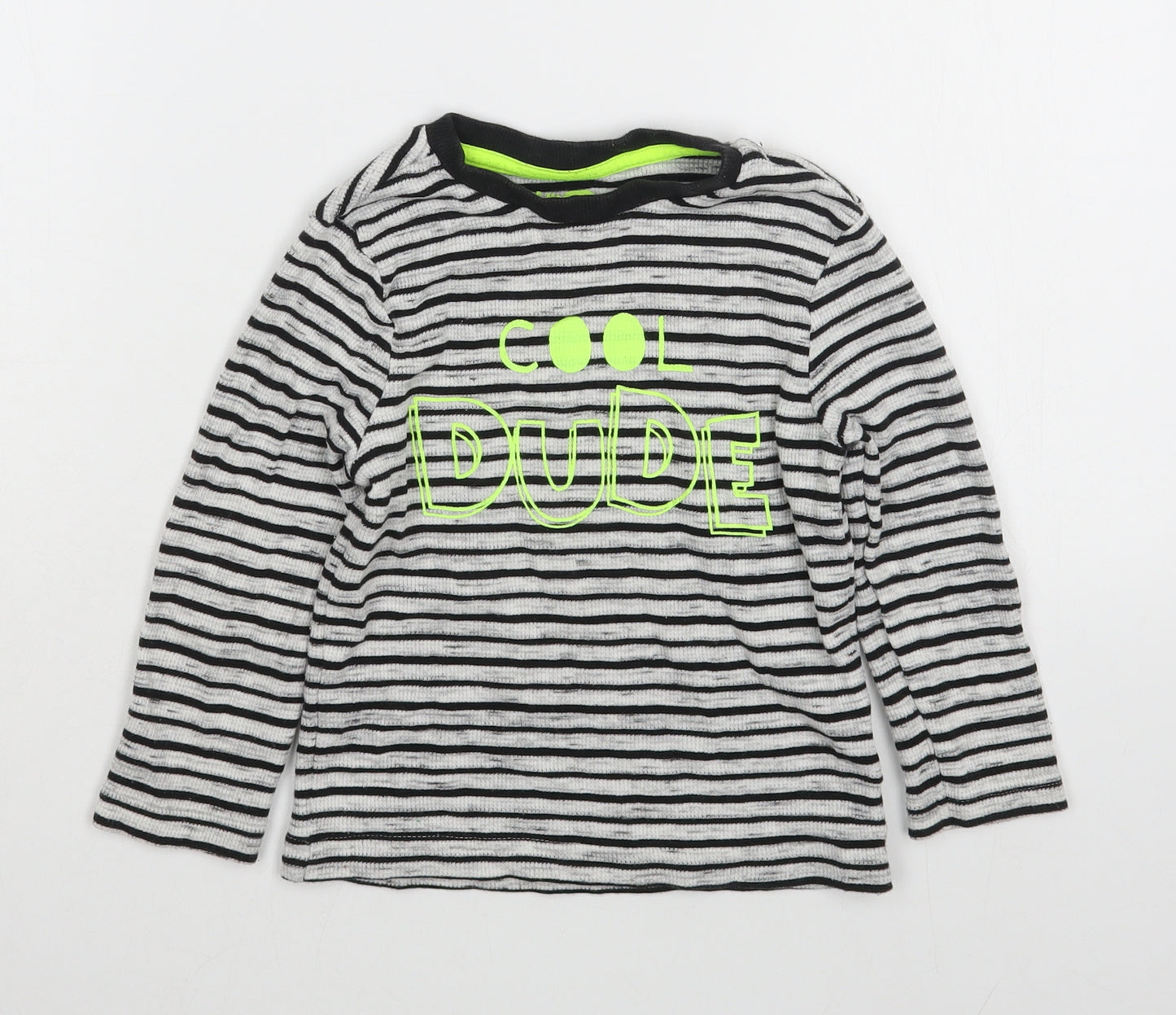 F&F Boys Blue Striped Cotton Basic T-Shirt Size 2-3 Years Round Neck Pullover