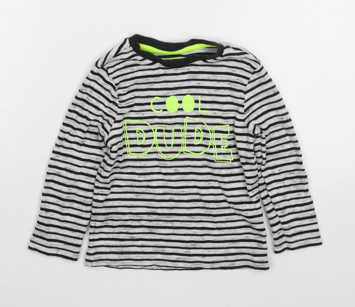 F&F Boys Blue Striped Cotton Basic T-Shirt Size 2-3 Years Round Neck Pullover