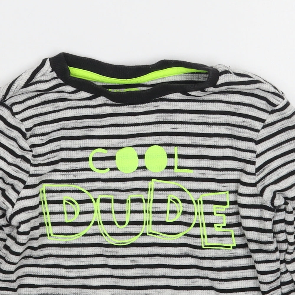 F&F Boys Blue Striped Cotton Basic T-Shirt Size 2-3 Years Round Neck Pullover