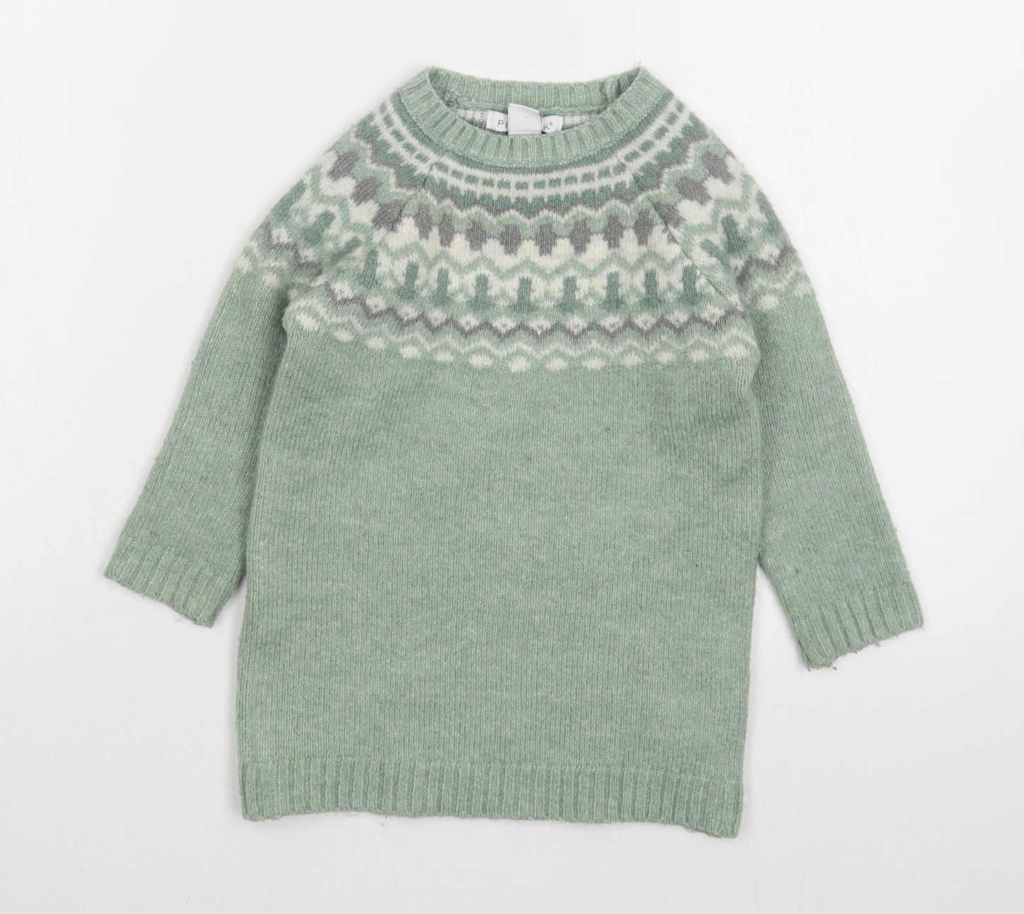 Primark Girls Green Fair Isle Acrylic Pullover Jumper Size 18-24 Months  Pullover