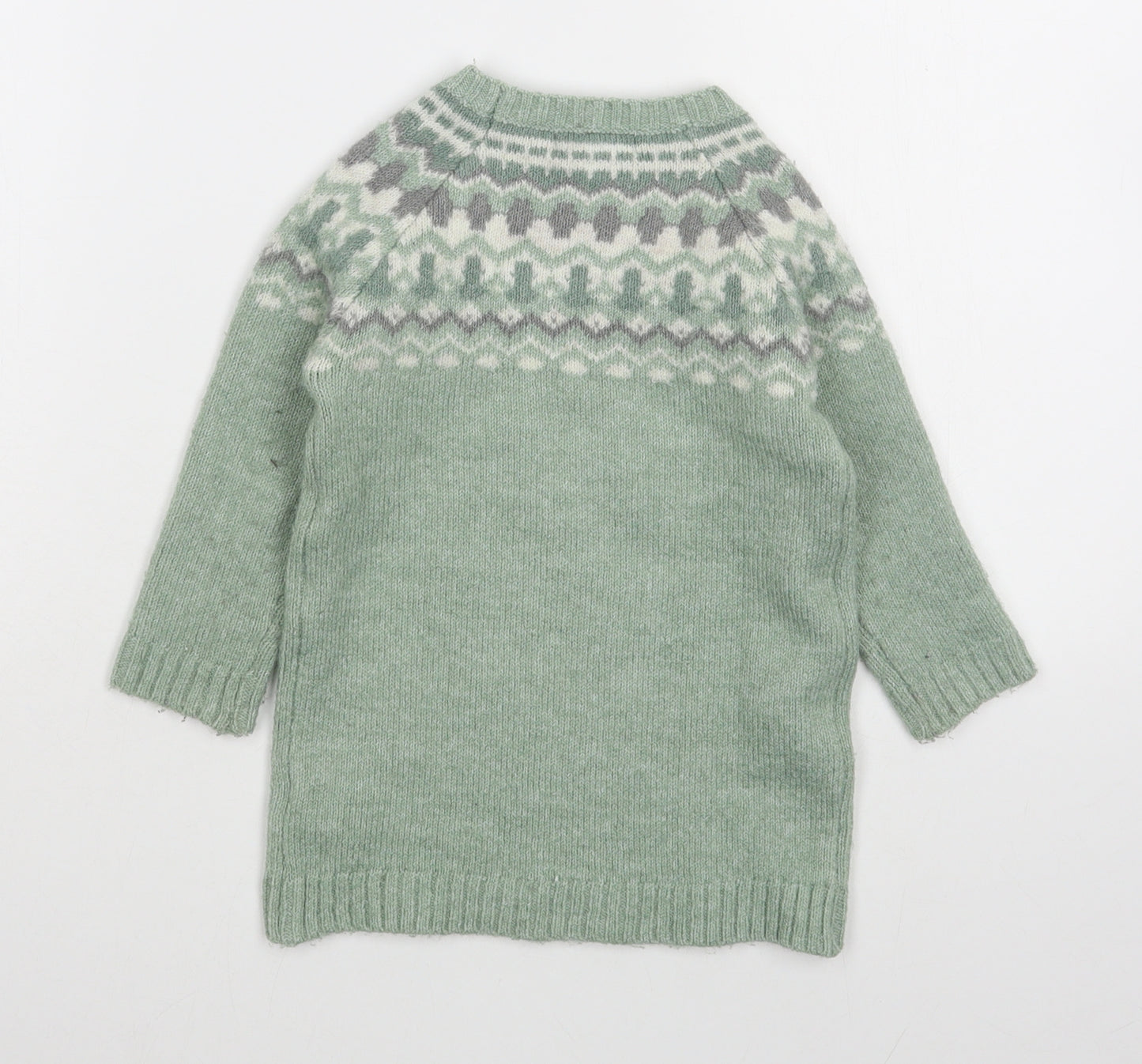 Primark Girls Green Fair Isle Acrylic Pullover Jumper Size 18-24 Months  Pullover