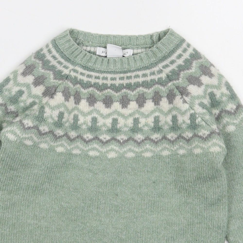 Primark Girls Green Fair Isle Acrylic Pullover Jumper Size 18-24 Months  Pullover