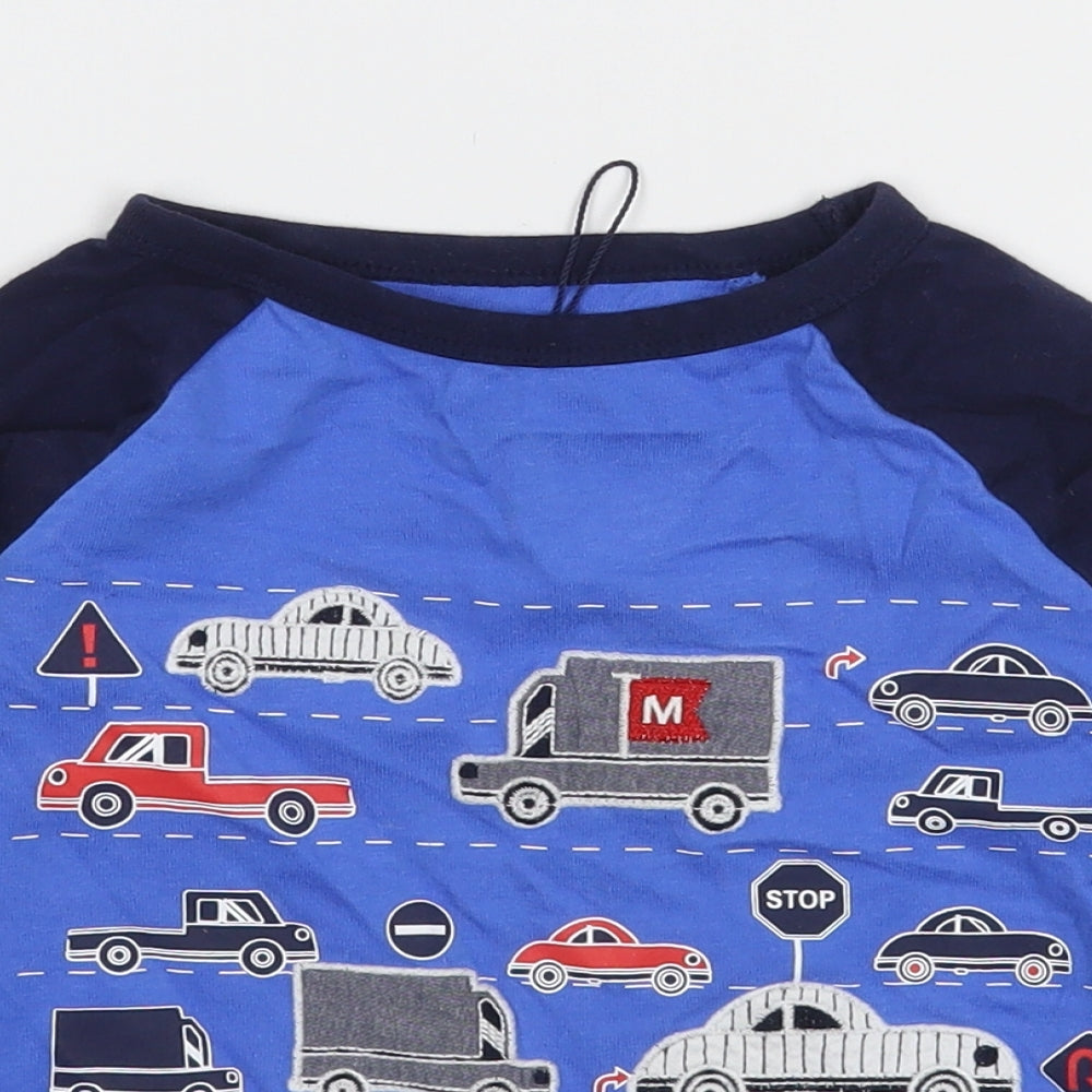 Maine Boys Blue Geometric 100% Cotton Basic T-Shirt Size 18-24 Months Round Neck Pullover