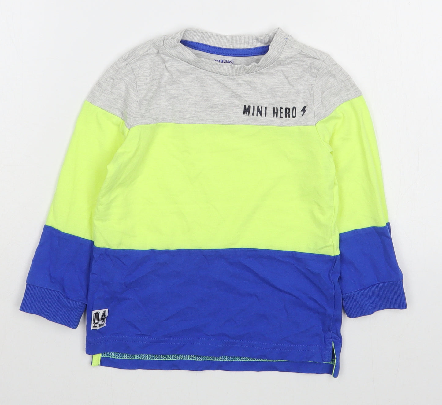 F&F Boys Multicoloured Colourblock Cotton Basic T-Shirt Size 3-4 Years Round Neck Pullover