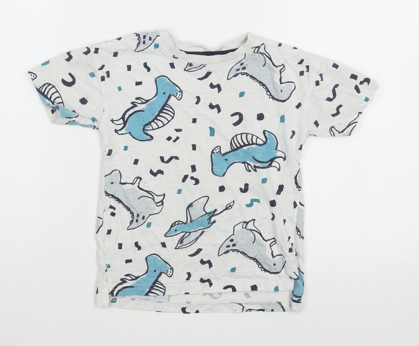 George Boys White Geometric 100% Cotton Basic T-Shirt Size 3-4 Years Round Neck Pullover