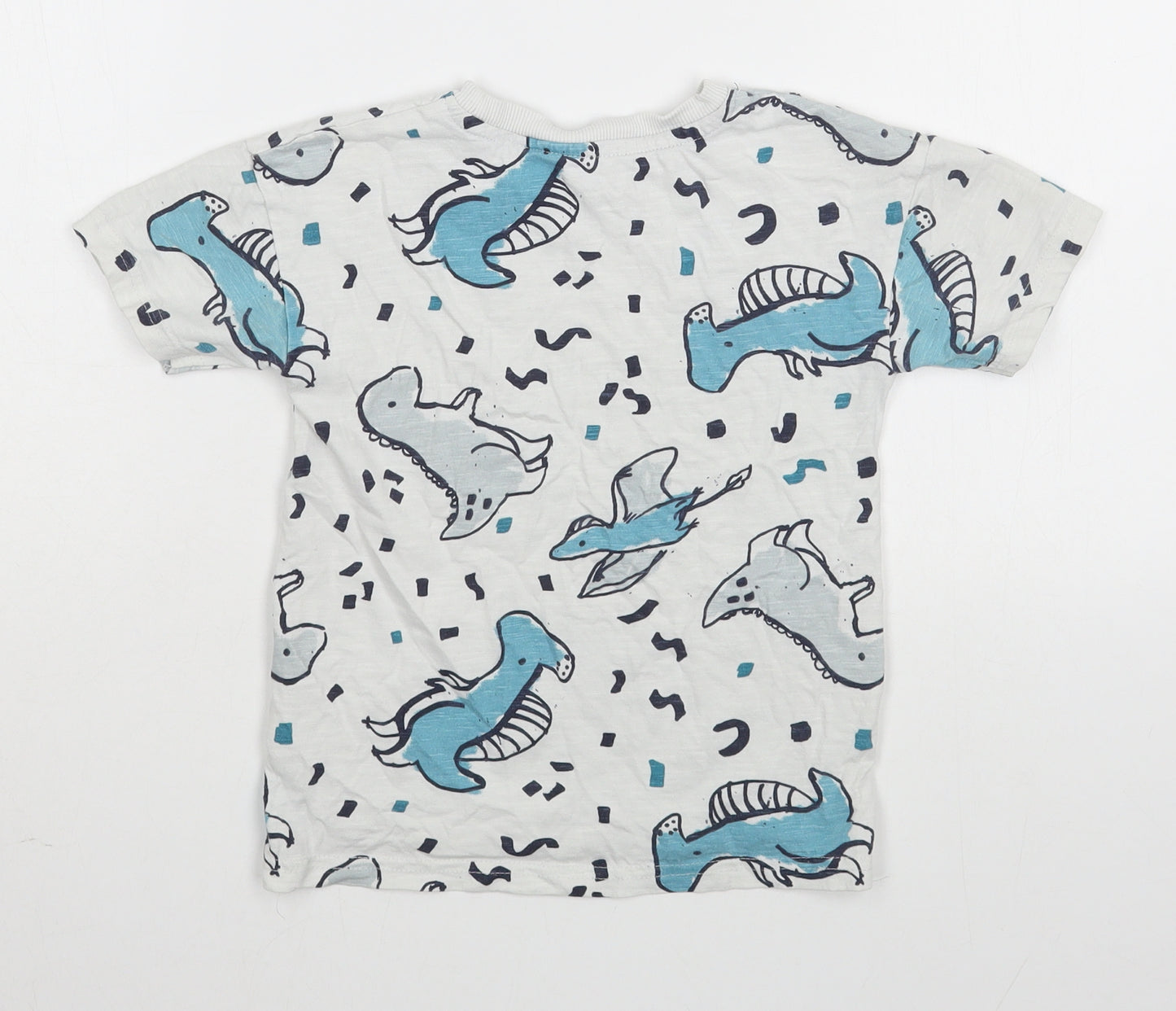 George Boys White Geometric 100% Cotton Basic T-Shirt Size 3-4 Years Round Neck Pullover