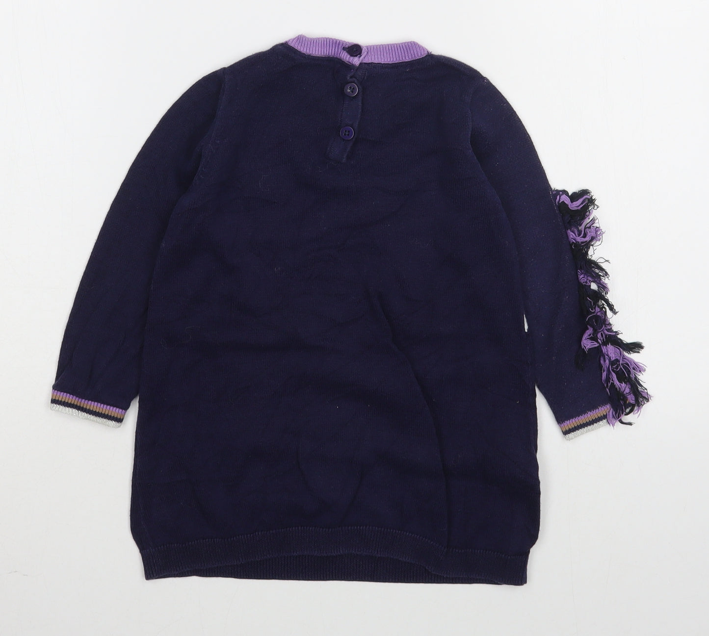 Preworn Girls Blue  100% Cotton Jumper Dress  Size 4-5 Years  Round Neck Button