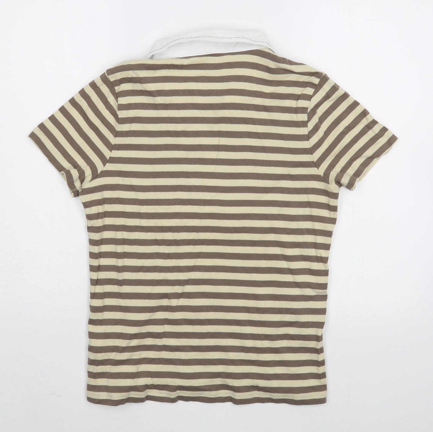 Debenhams Womens Brown Striped 100% Cotton Basic T-Shirt Size 14 Collared