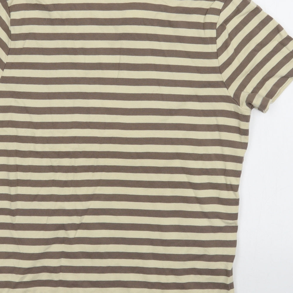 Debenhams Womens Brown Striped 100% Cotton Basic T-Shirt Size 14 Collared