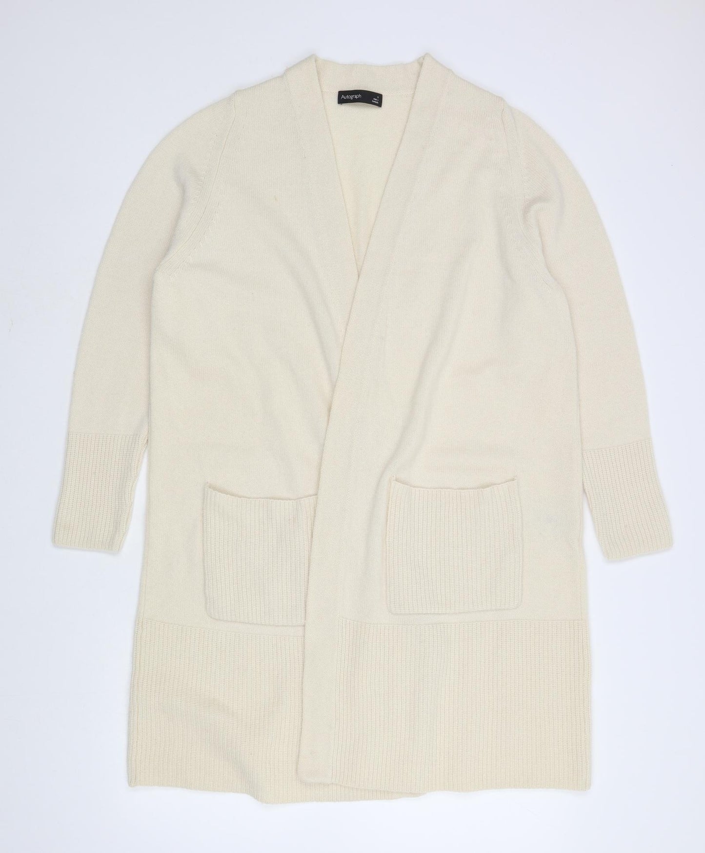 Marks and Spencer Womens Beige V-Neck  Wool Cardigan Jumper Size 16
