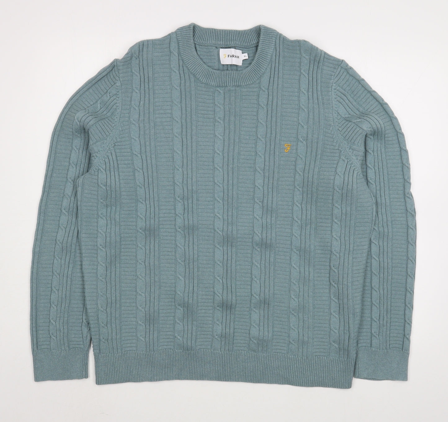 Farah Mens Green Round Neck  Cotton Pullover Jumper Size XL