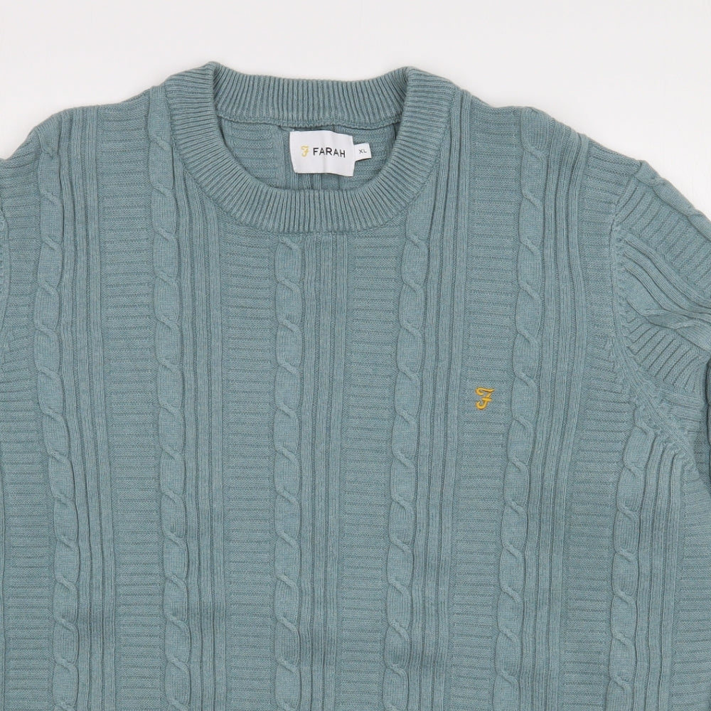 Farah Mens Green Round Neck  Cotton Pullover Jumper Size XL