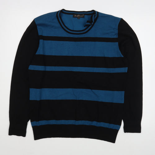 Mudflower Womens Blue Scoop Neck Striped Viscose Pullover Jumper Size XL