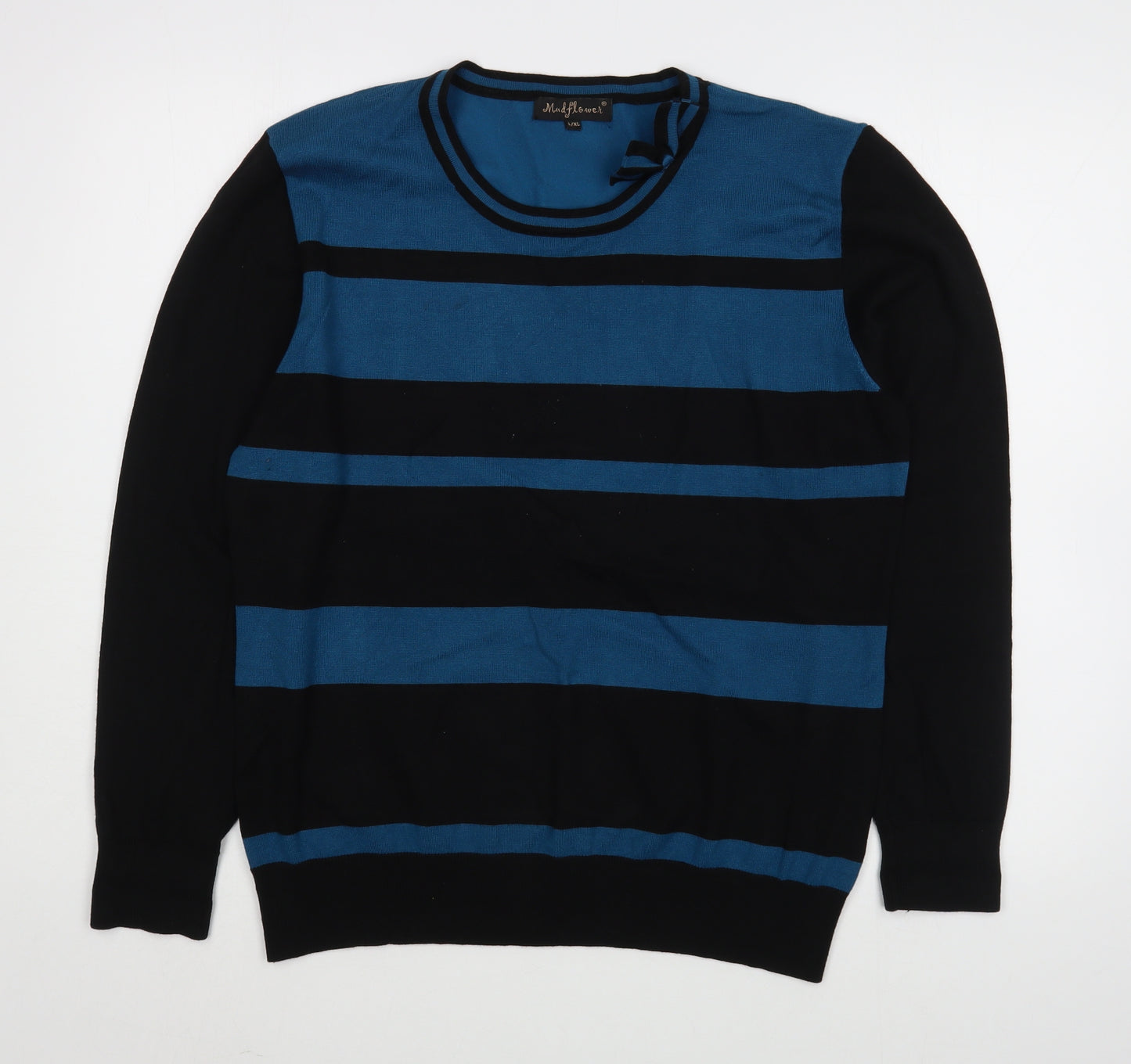 Mudflower Womens Blue Scoop Neck Striped Viscose Pullover Jumper Size XL