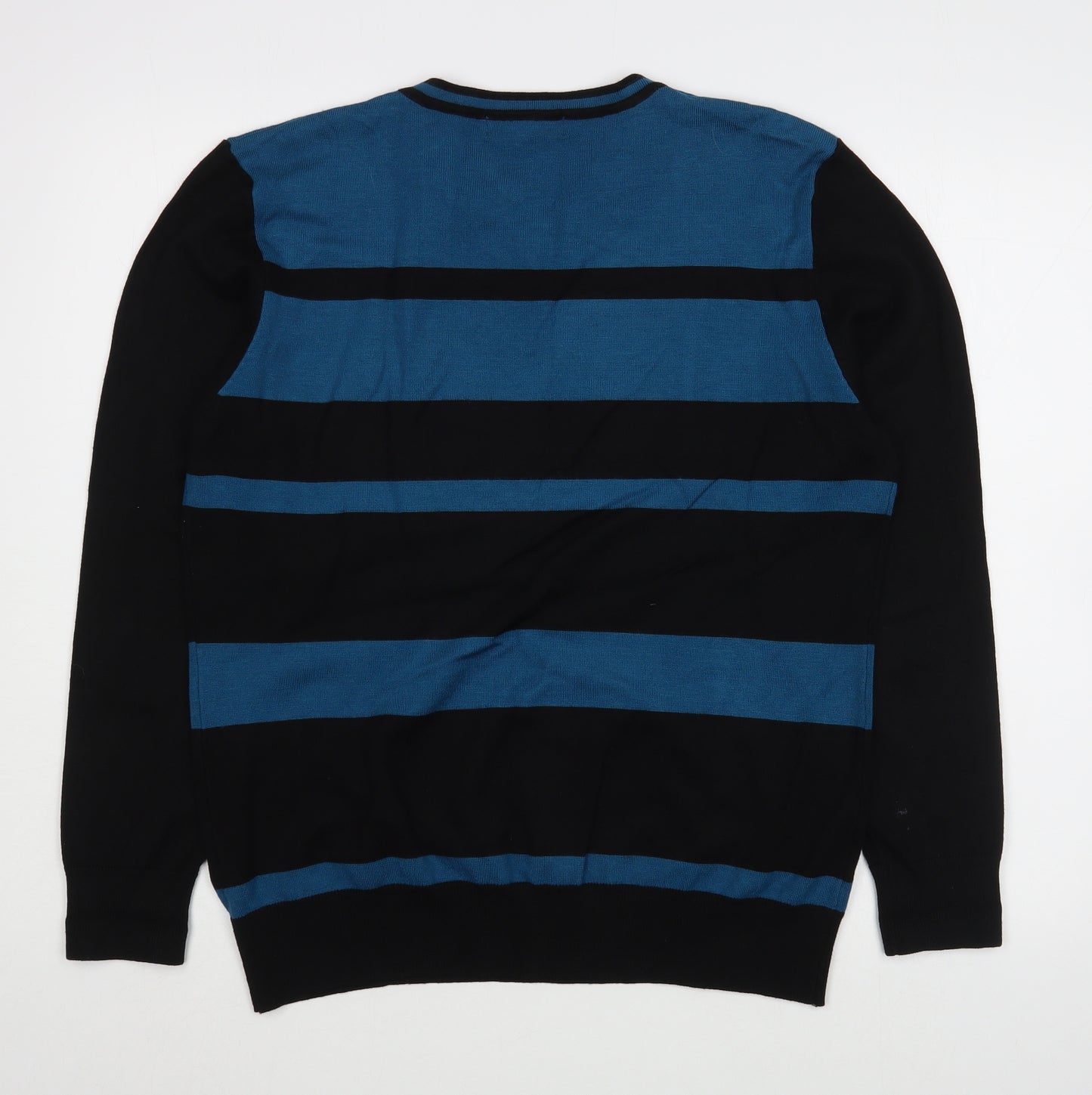 Mudflower Womens Blue Scoop Neck Striped Viscose Pullover Jumper Size XL
