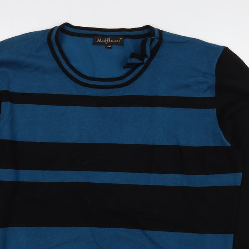 Mudflower Womens Blue Scoop Neck Striped Viscose Pullover Jumper Size XL