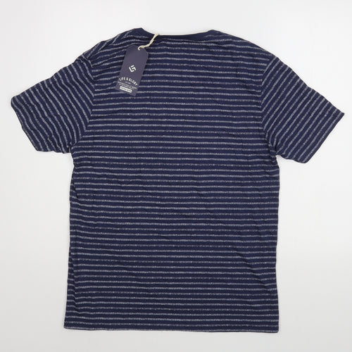 Life & Glory  Mens Blue Striped Cotton  T-Shirt Size M Round Neck