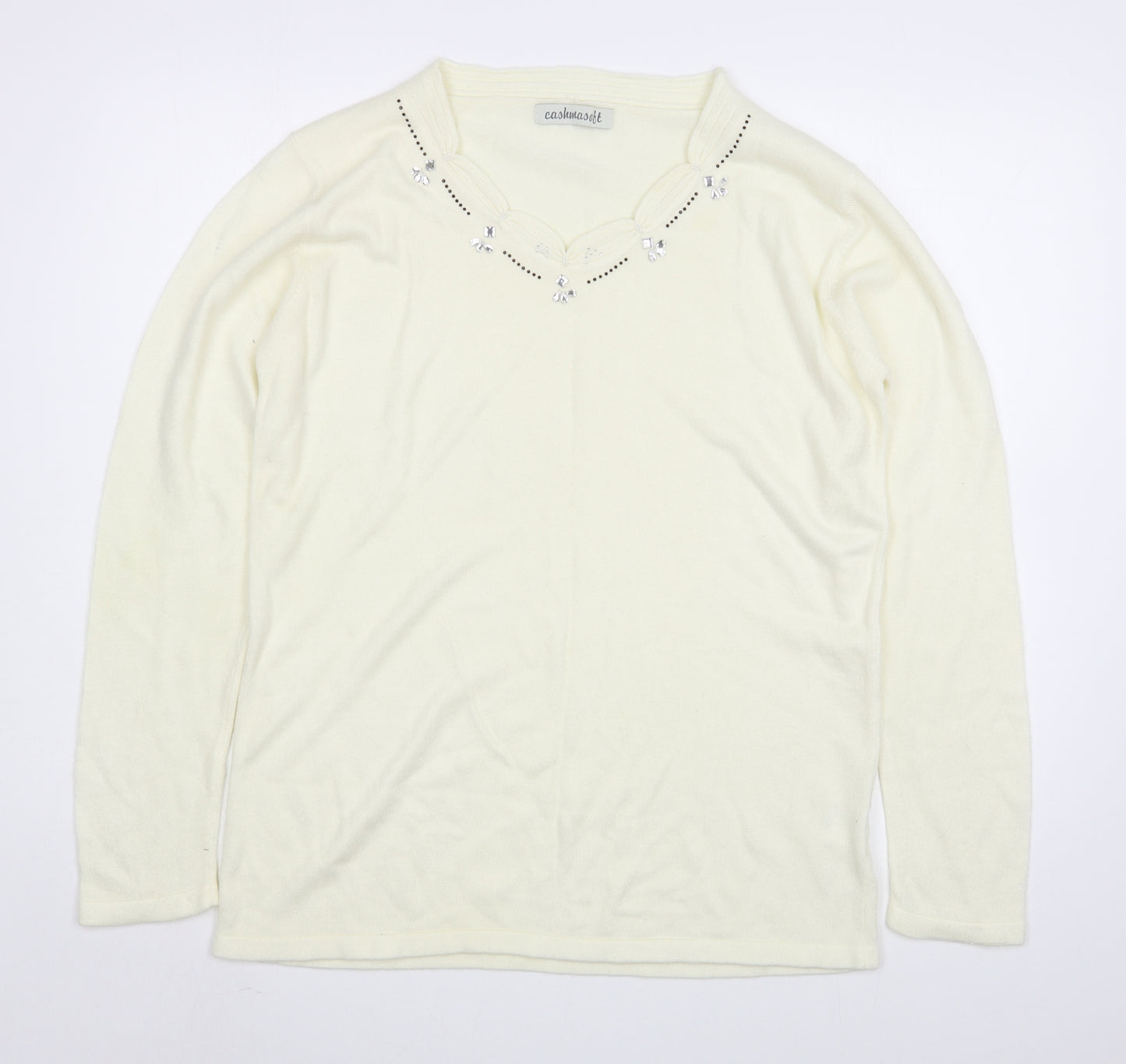 Cashmasoft Womens Ivory Scoop Neck  Acrylic Pullover Jumper Size XL