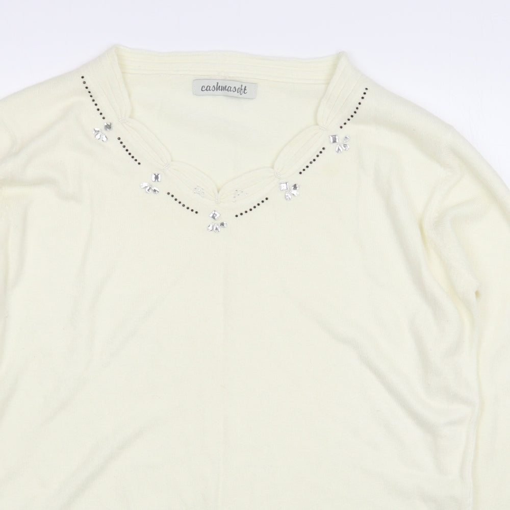 Cashmasoft Womens Ivory Scoop Neck  Acrylic Pullover Jumper Size XL