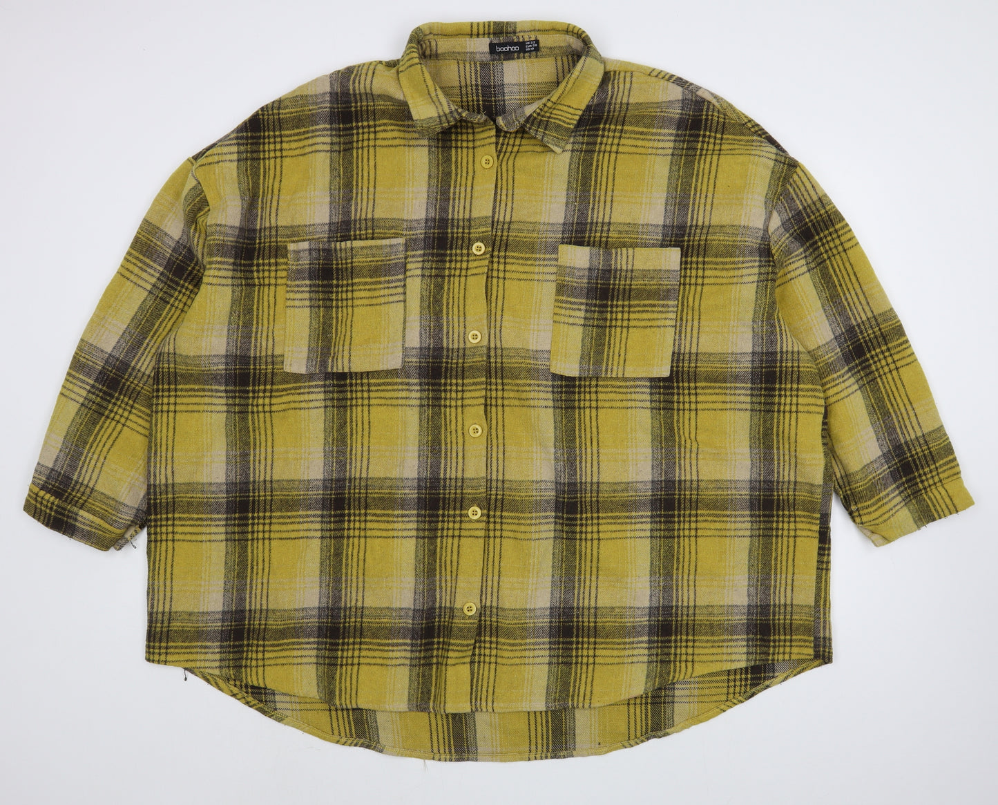 Boohoo Womens Yellow Plaid  Jacket  Size 22  Button - Shackt