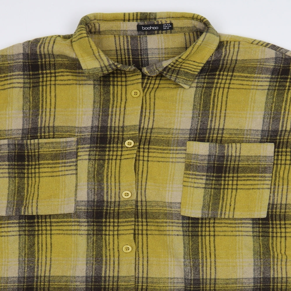 Boohoo Womens Yellow Plaid  Jacket  Size 22  Button - Shackt