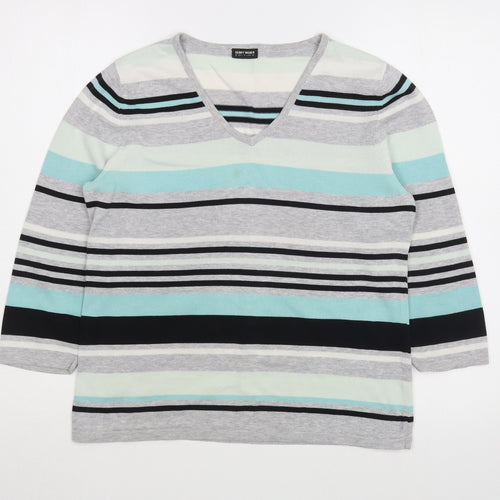Gerry Weber Womens Grey V-Neck Striped Acrylic Pullover Jumper Size M