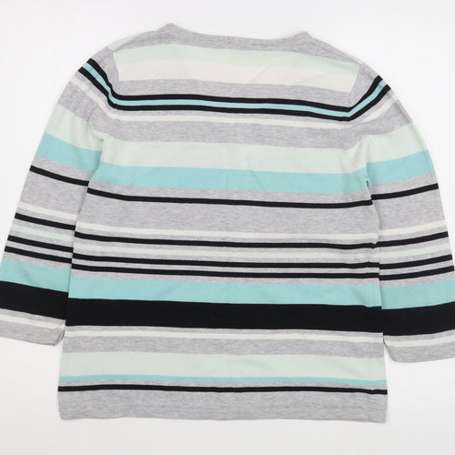 Gerry Weber Womens Grey V-Neck Striped Acrylic Pullover Jumper Size M