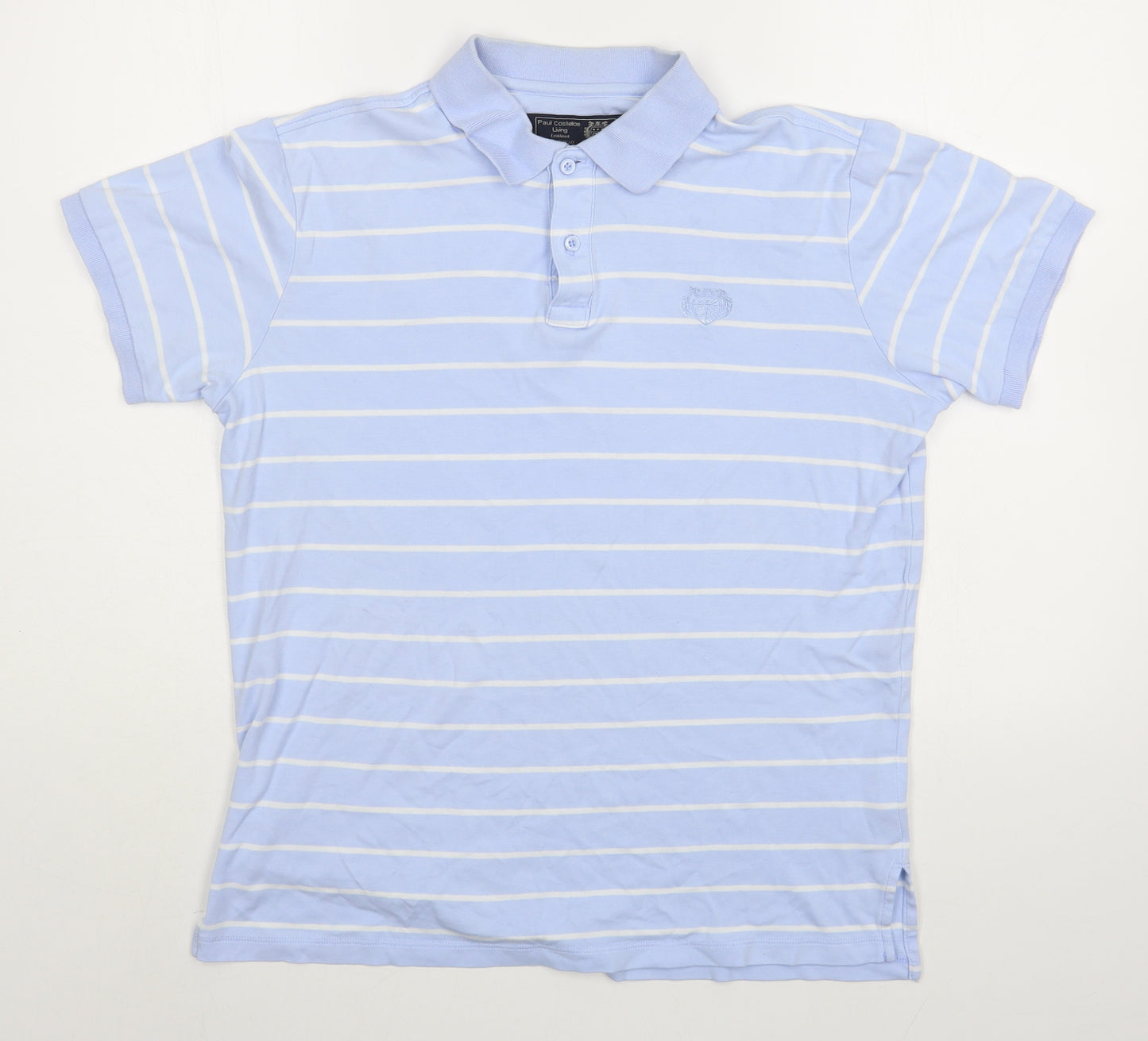 Paul Costelloe Mens Blue Striped 100% Cotton  Polo Size M Collared