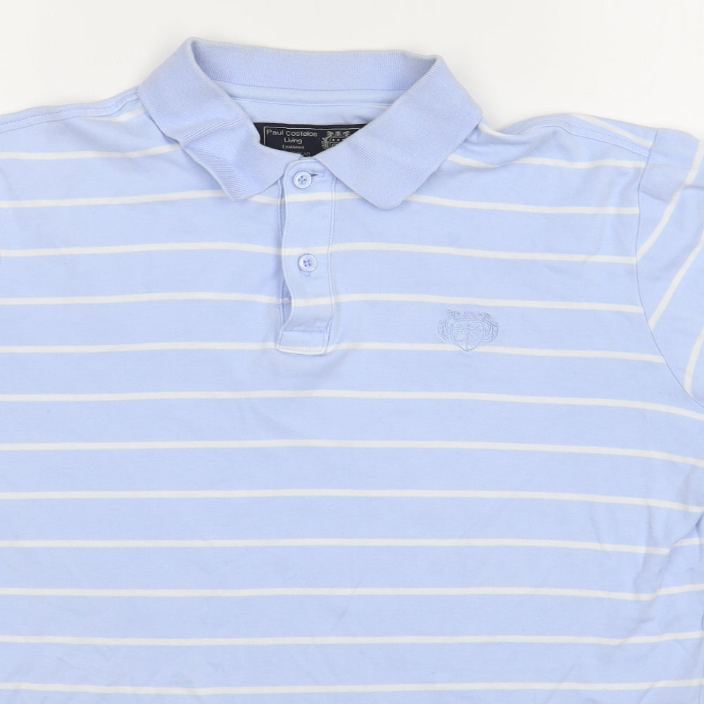 Paul Costelloe Mens Blue Striped 100% Cotton  Polo Size M Collared