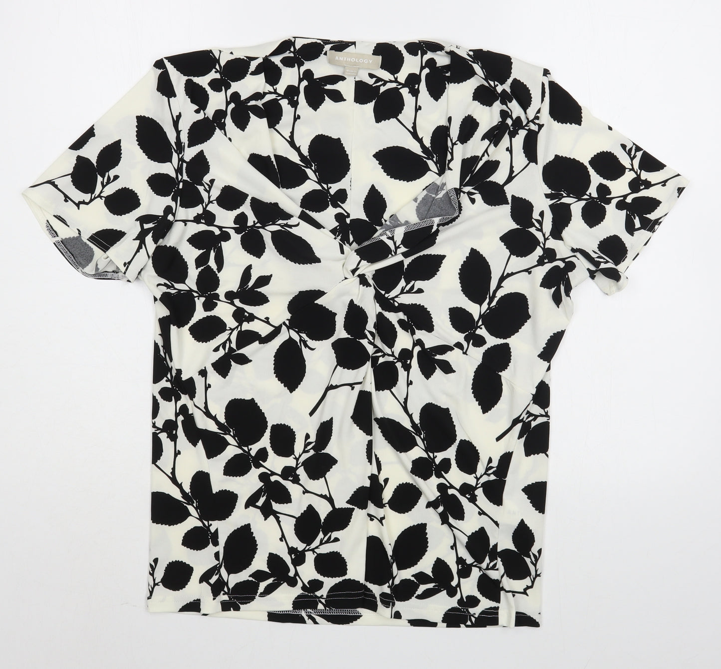 Anthology Womens White Floral Polyester Basic Blouse Size 16 V-Neck