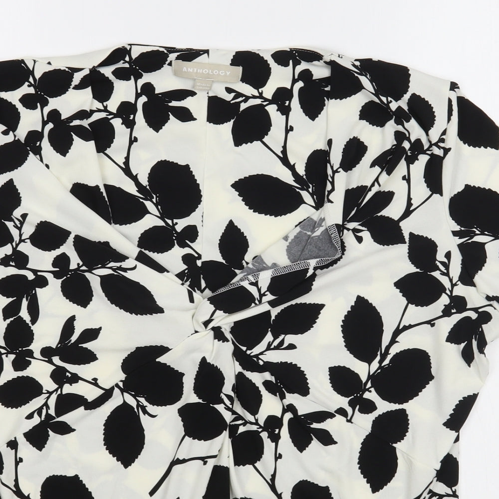 Anthology Womens White Floral Polyester Basic Blouse Size 16 V-Neck