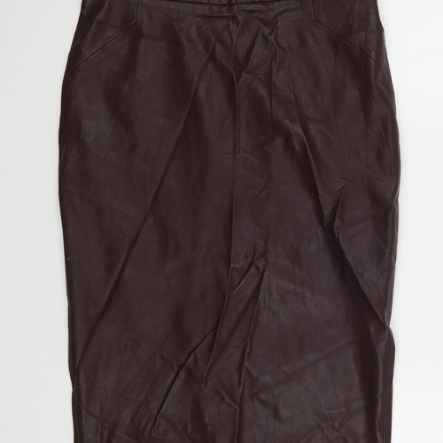 Zara Womens Brown  Polyurethane Straight & Pencil Skirt Size S   Zip