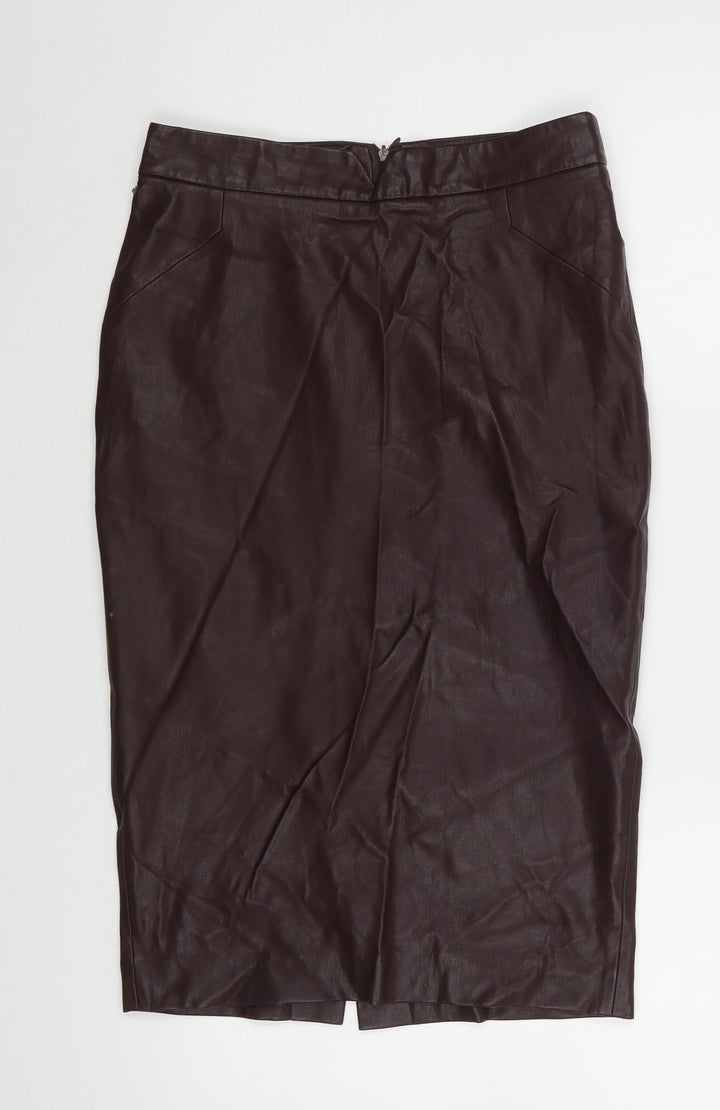 Zara Womens Brown  Polyurethane Straight & Pencil Skirt Size S   Zip