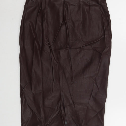 Zara Womens Brown  Polyurethane Straight & Pencil Skirt Size S   Zip
