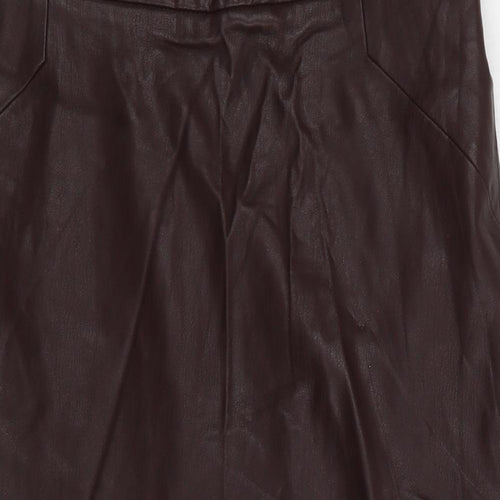 Zara Womens Brown  Polyurethane Straight & Pencil Skirt Size S   Zip
