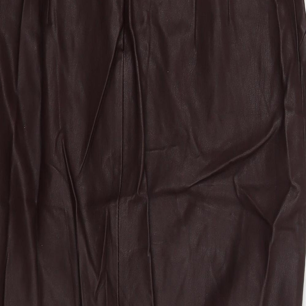 Zara Womens Brown  Polyurethane Straight & Pencil Skirt Size S   Zip