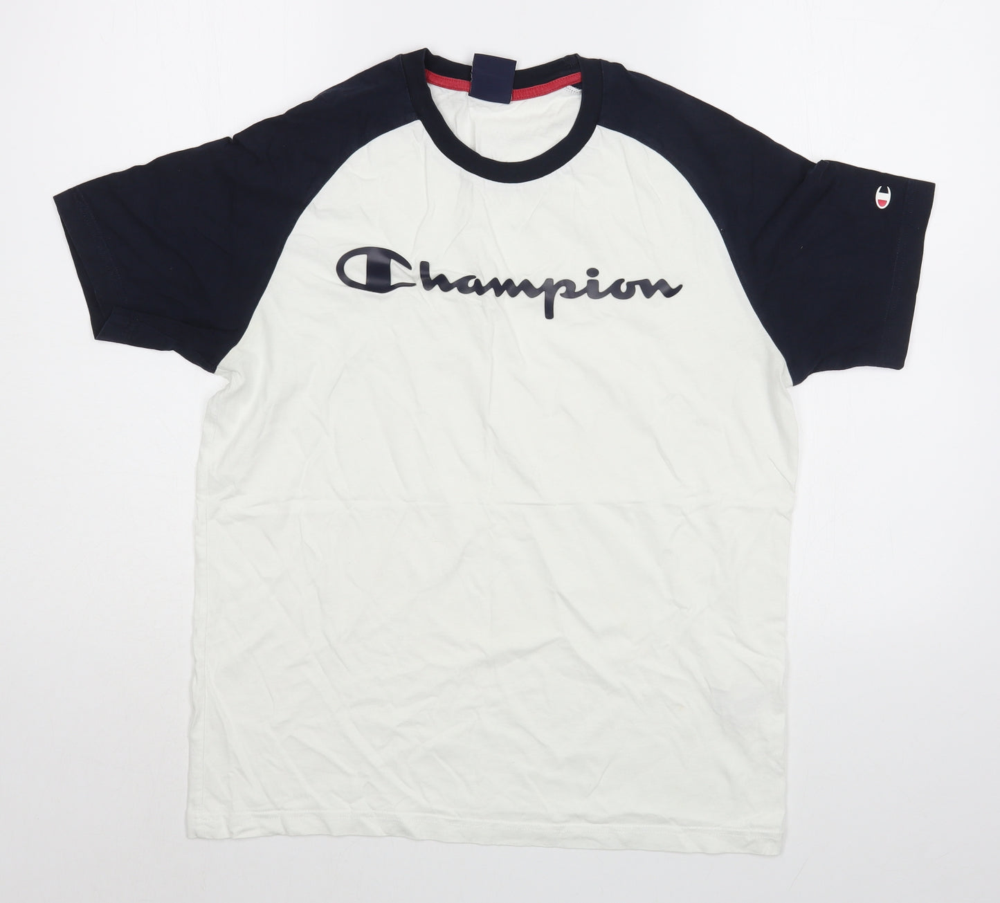 Champion Mens White  Cotton  T-Shirt Size S Round Neck