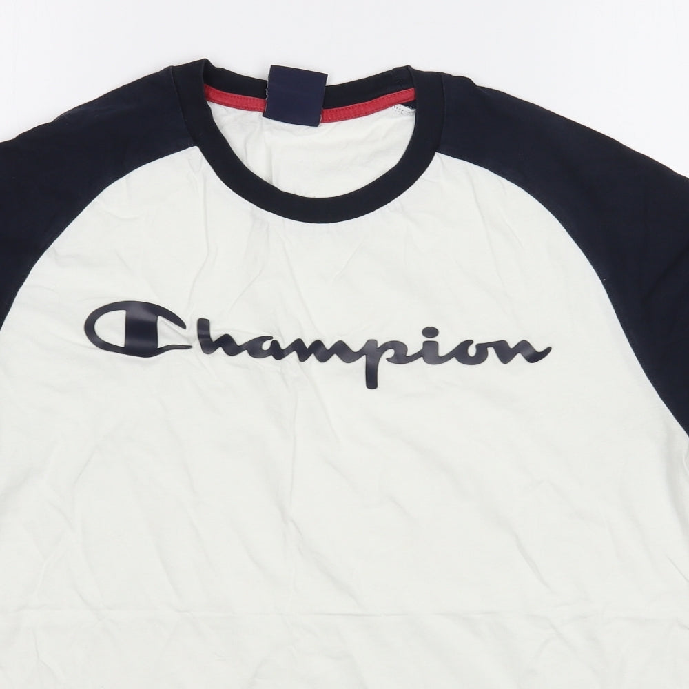 Champion Mens White  Cotton  T-Shirt Size S Round Neck
