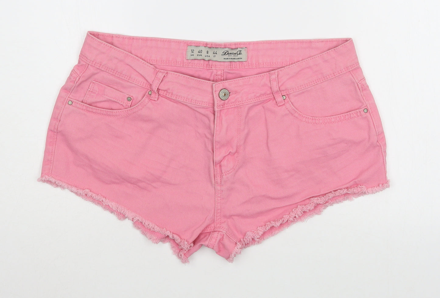 Primark Womens Pink  100% Cotton Hot Pants Shorts Size 12  Regular Zip